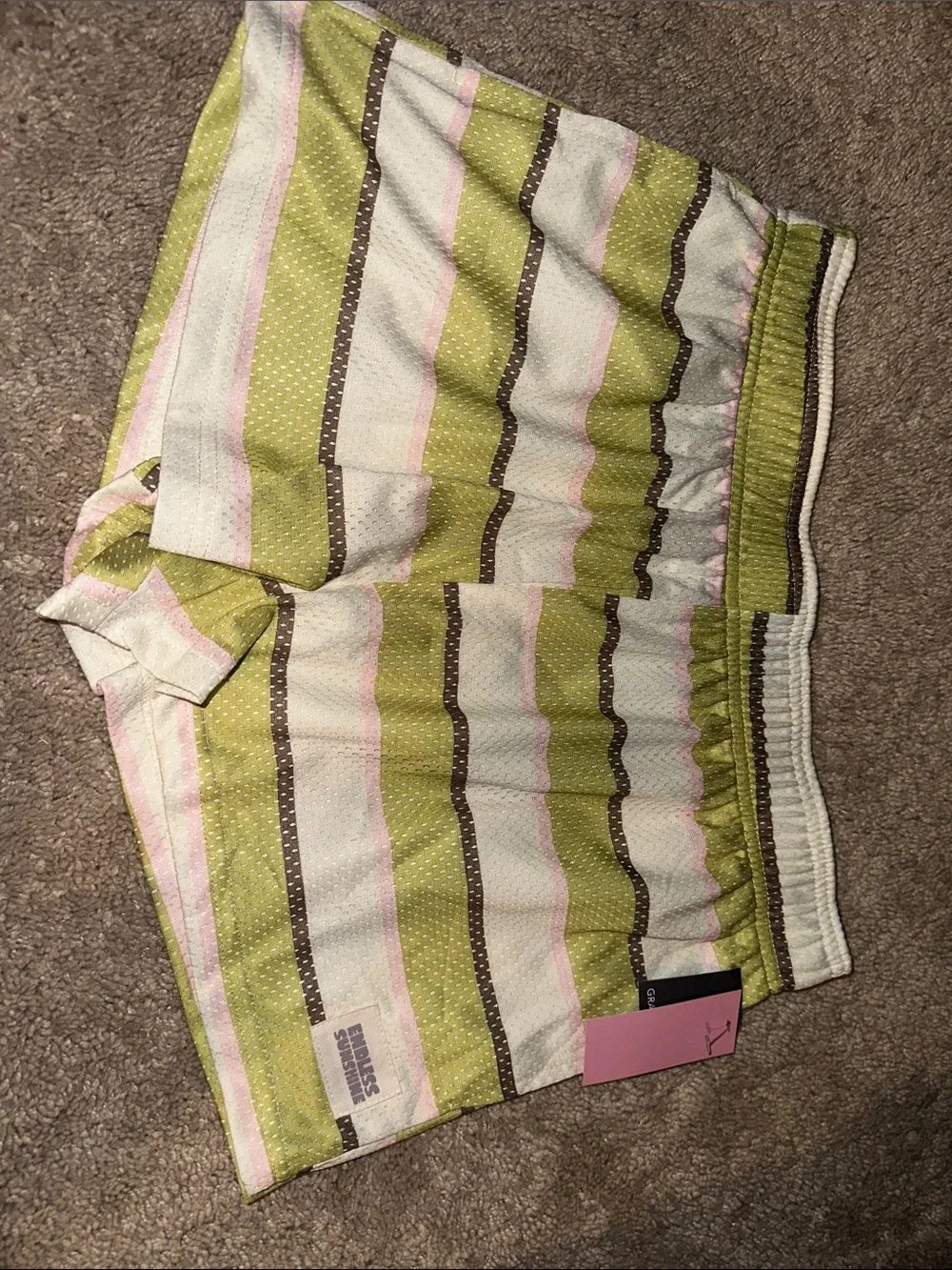 Grayson Threads Striped Athletic Shorts in Green, Pink & Brown